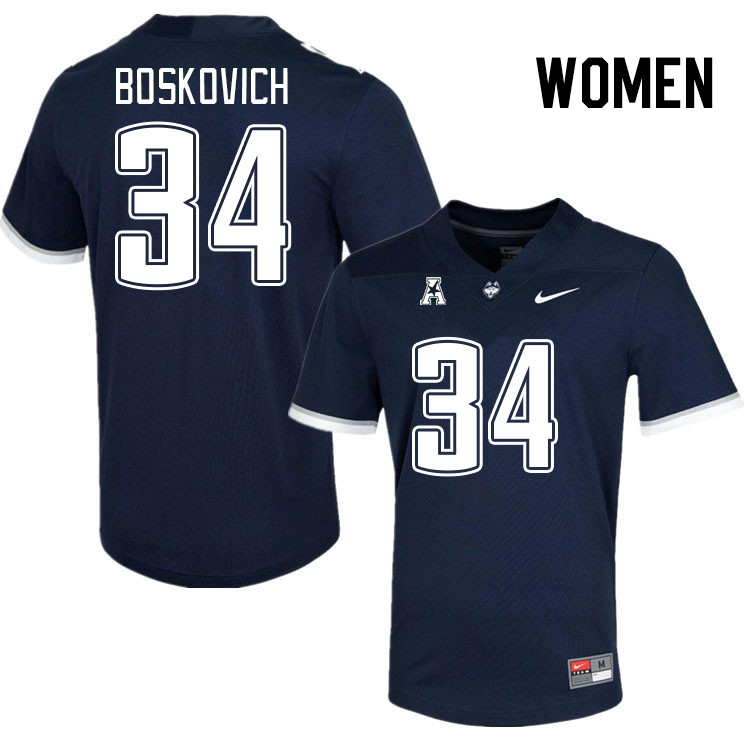 Women #34 Carter Boskovich Uconn Huskies College Football Jerseys Stitched-Navy
